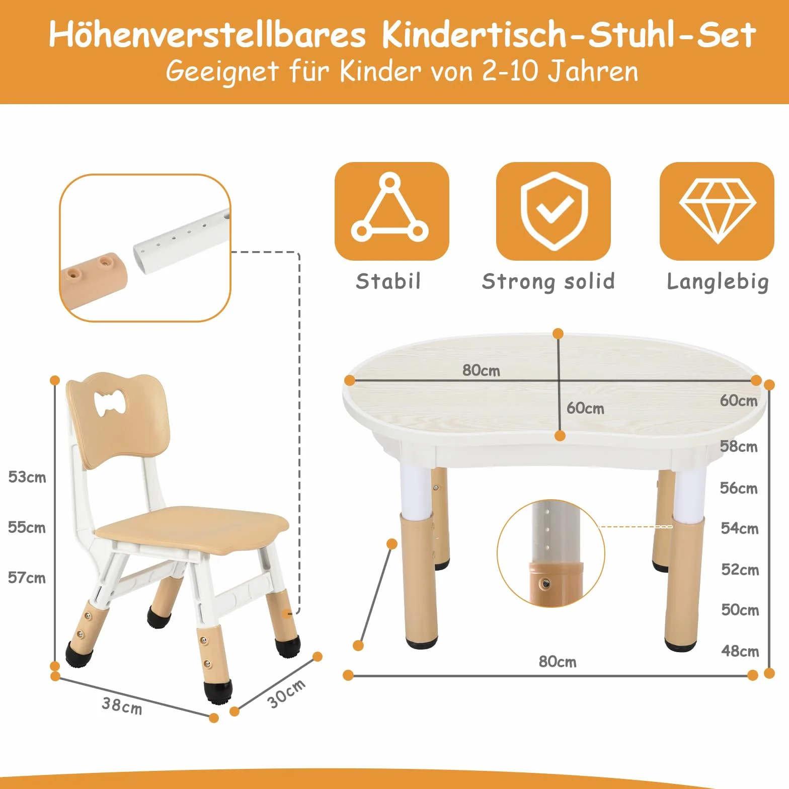 MAMIZO Table pour Enfant Réglable en Hauteur avec 2 Chaises - Forme de Cacahuète en Plastique - pour Maison, Garderie, Jardin d'enfants - Jaune