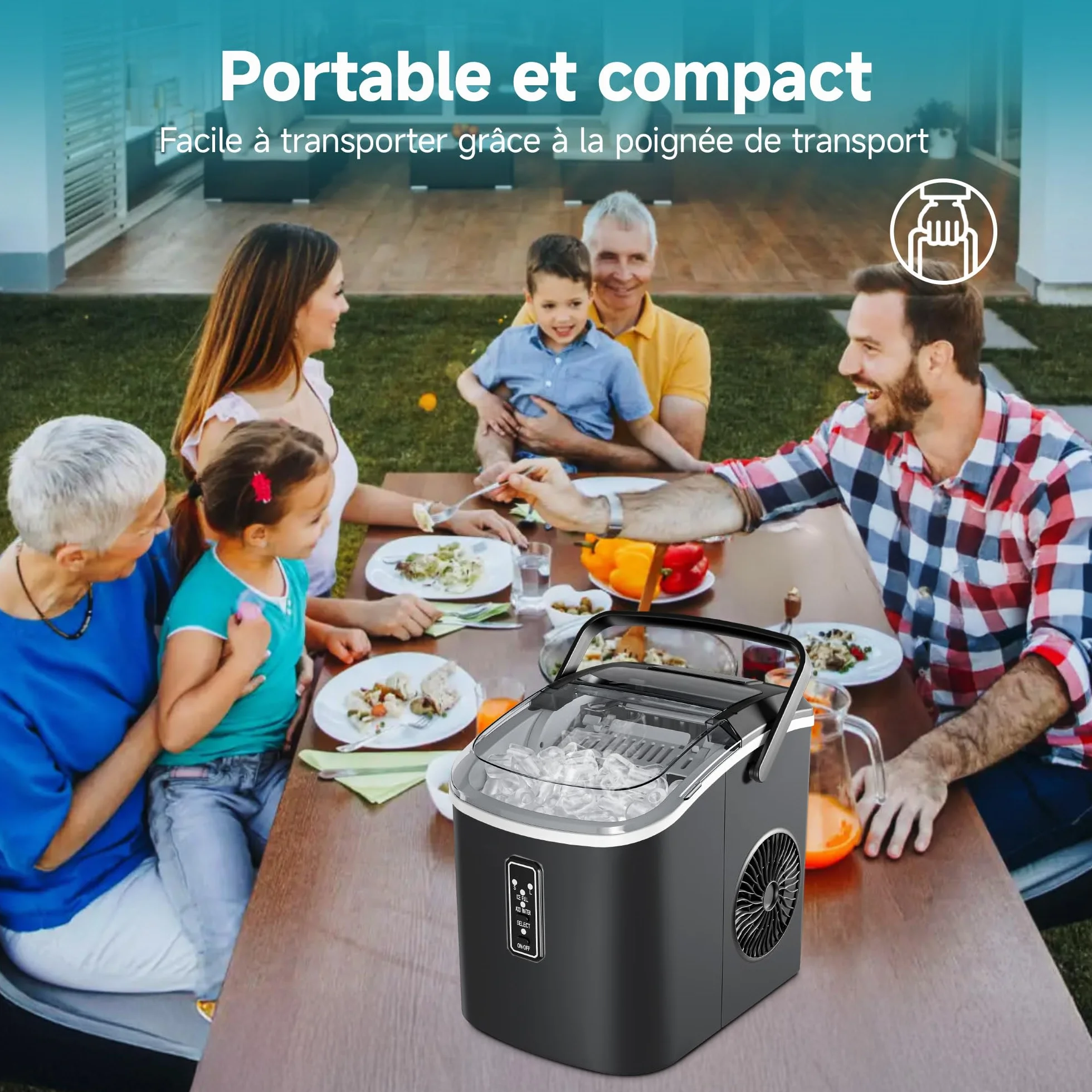 EUHOMY Petite machine à glaçons 12 kg/jour, 9 cubes en 6 min, autonettoyante, noire