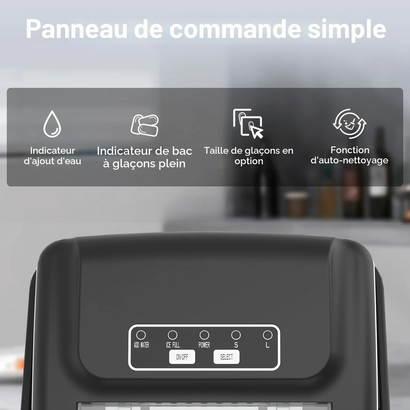 Machine à Glaçons PALINTH 12kg/24h 9 Glaçons 6-10 Min Autonettoyante Poignée Portable