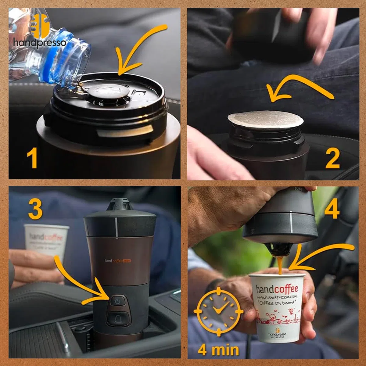 Handpresso – Cafetière 12V Handcoffee Auto 21000 | Machine a cafe voiture pour dosette Senseo pour voiture prise allume cigare | Cafetière portable pour voyage, cafetiere camping-car