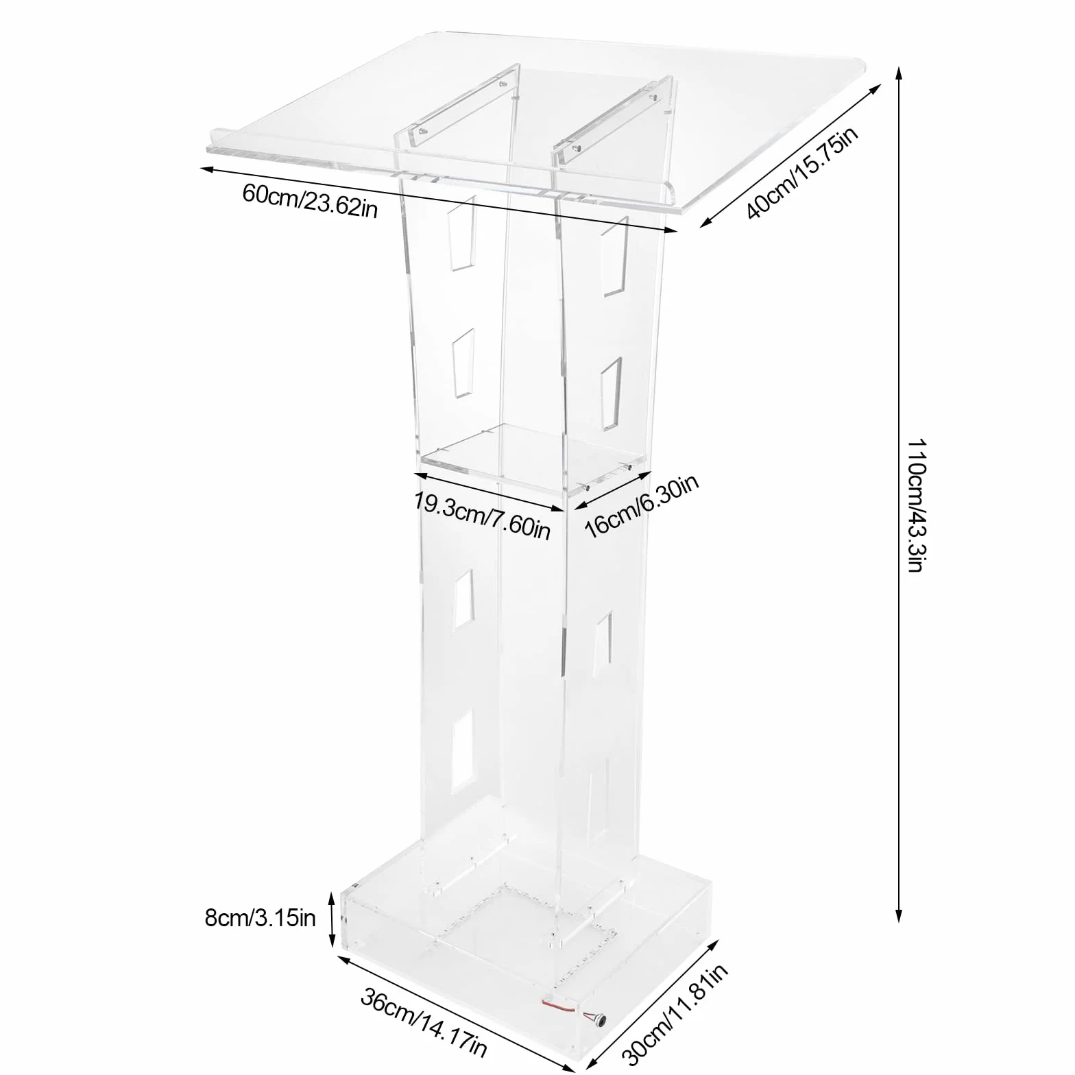 Lucite Podium en acrylique transparent avec lumière LED bleue 100 cm