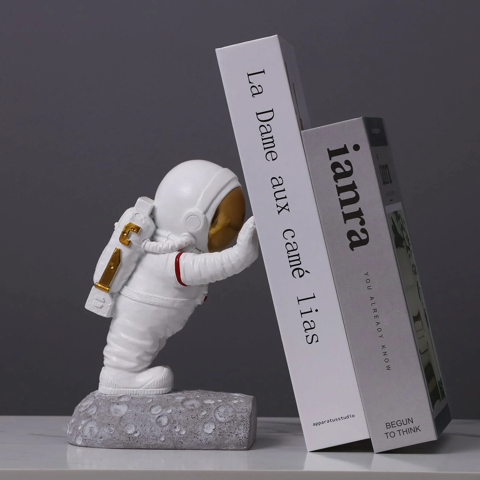 Ensemble de serre-livres décoratifs astronautes poussant Blanc ASTRO1