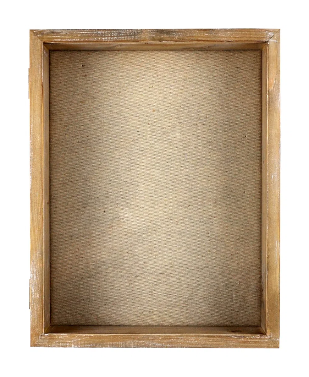 28 x 35,5 cm Shadow Box, Boîte à Cadre Photo avec Fond en Lin, Présente Souvenirs Récompenses Médailles Photos Mémoire, Verre Incassable, Bois Massif Gris Ferme Rustique