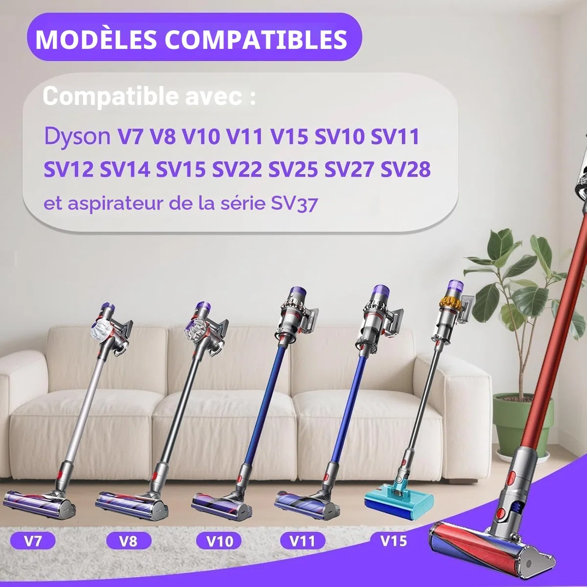 Brosse de sol à Rouleau Souple pour Dyson V7 V8 V10 V11 V15 Accessoire pour aspirateur Dyson SV10 SV11 SV12, Brosse électrique à rouleau souple pour sols durs
