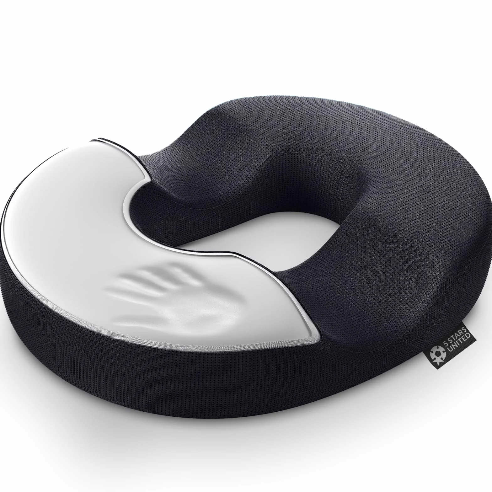 5 STARS UNITED Coussin Donut Mémoire de Forme – Soulagement Hémorroïdes & Coccyx, Ergonomique U, Anti-Dérapant, Housse Lavable – Noir Petit