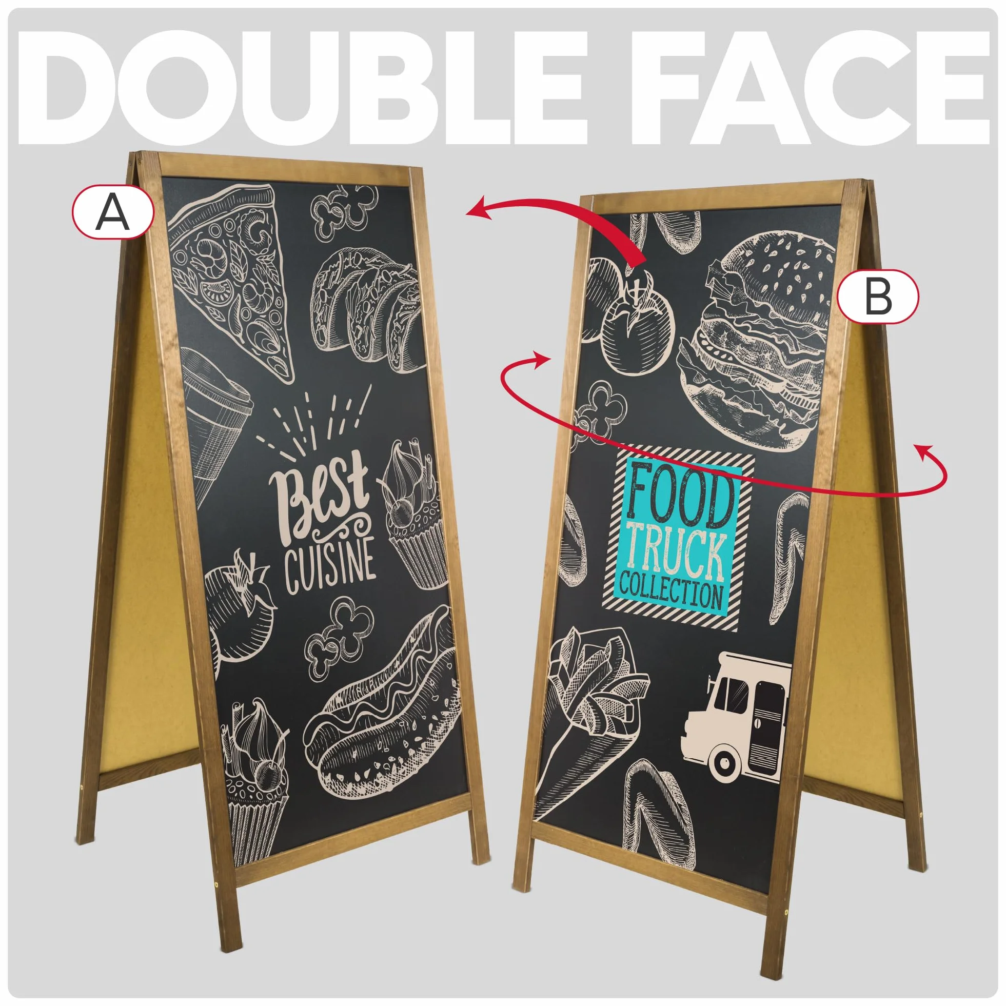 Chevalet ardoise pliable en bois naturel double face pour craie et feutre extérieur intérieur