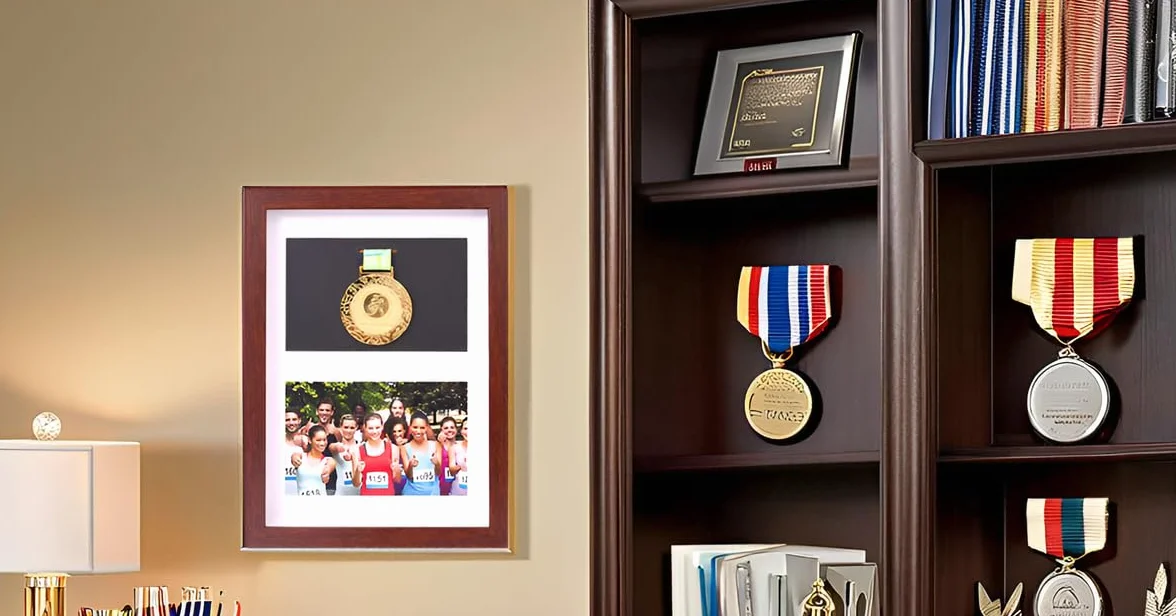 xj Cadre pour afficher des médailles,Médaille pour le sport Boîte 3D Cadre photo,Encadrement pour photo Cadre noir et couleur noyer profond pour cadre profond 3D Pour afficher les médailles de guerre