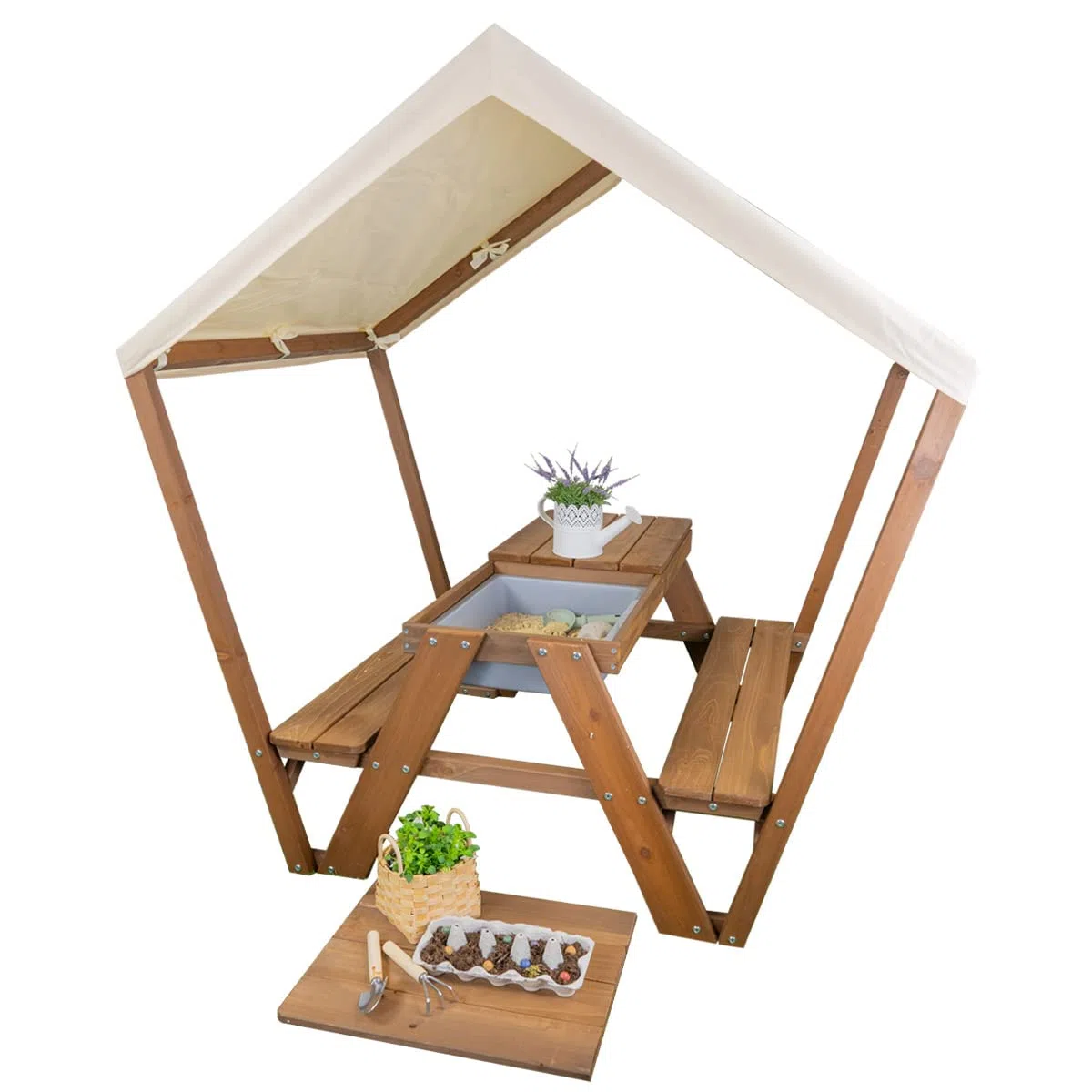 Meppi Pellworm Salon de jardin pour enfant en bois avec toit Marron