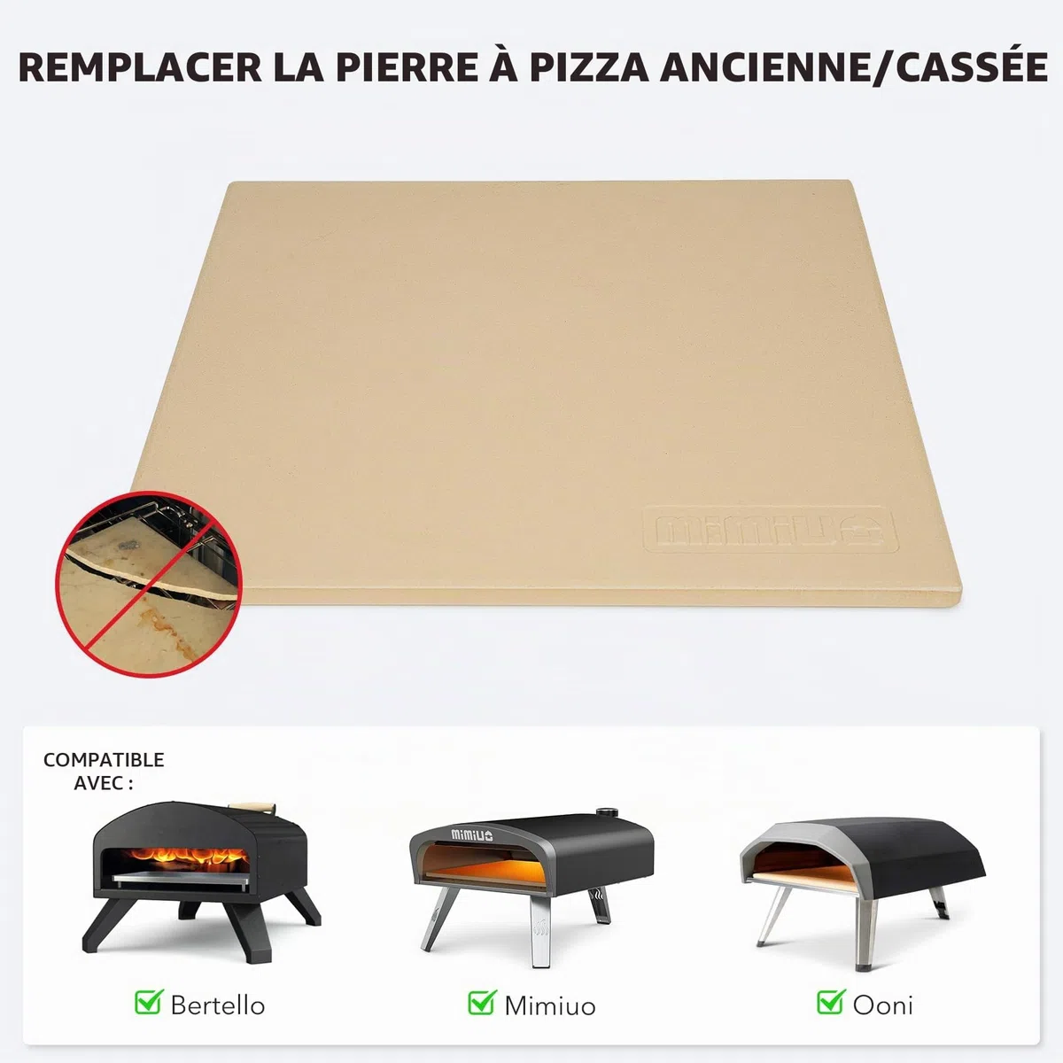 Mimiuo Pierre à Pizza Rectangulaire en Cordiérite, Pierre à Pizza for Ooni, pour la Préparation du Pain, de la Tarte flambée et de la Pizza, pour Four et Barbecue, Four et Grill, Gaz, 33 x 33 cm