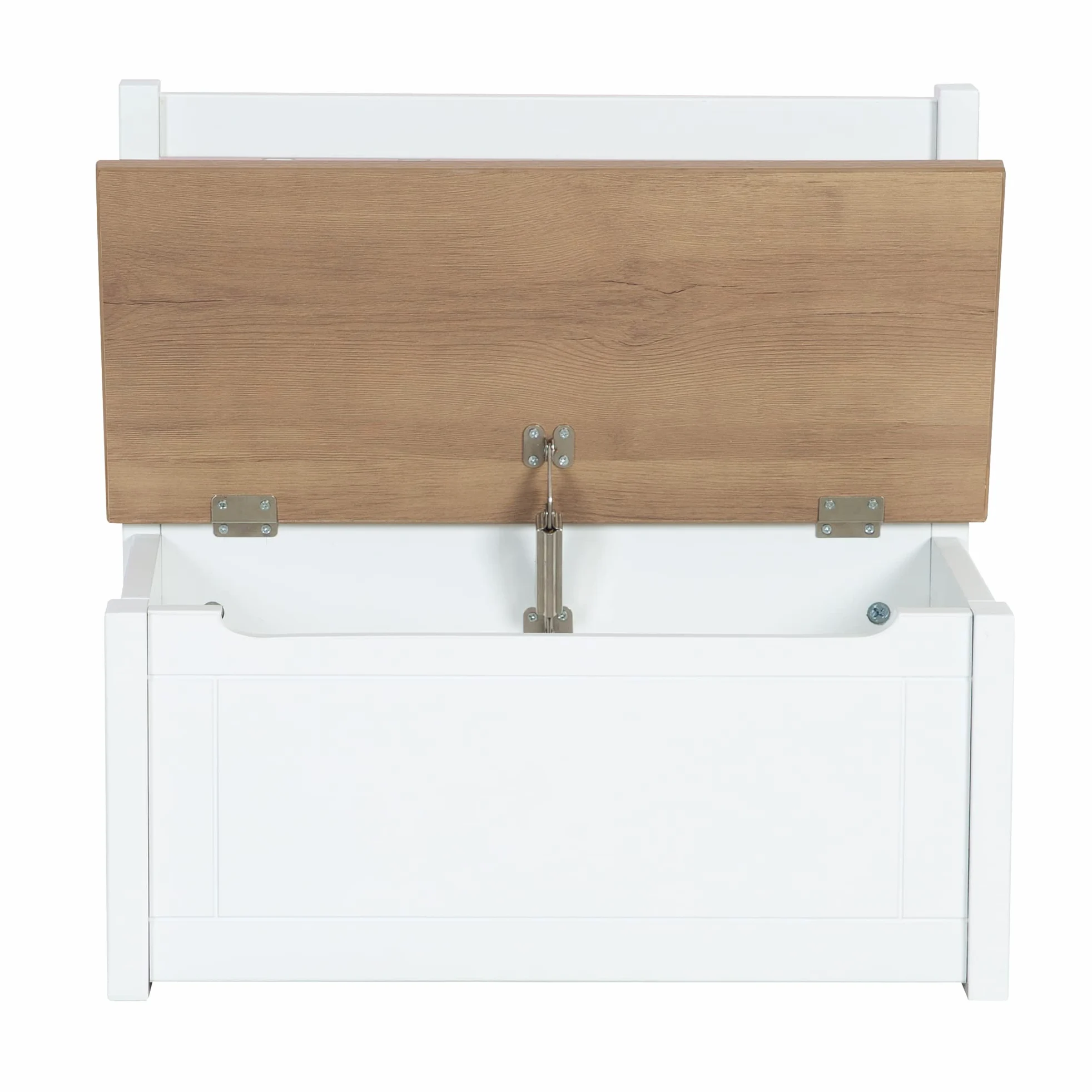 roba Banc-Coffre à Jouets Woody pour Enfant en Bois - Résistant aux Rayures - avec Charnière de Sécurité à Fermeture Douce - dès 18 Mois - Blanc/Aspect Bois