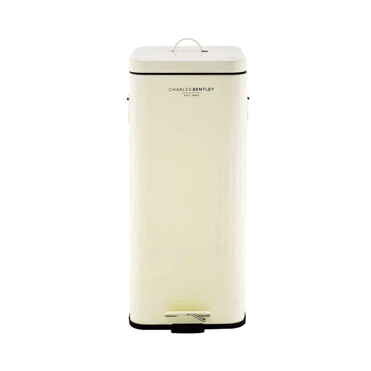 CHARLES BENTLEY Poubelle cuisine 30L en acier, forme carrée, crème, design rétro, avec pédale, poignées, seau intérieur, facile à vider, pratique et moderne (67x27cm)