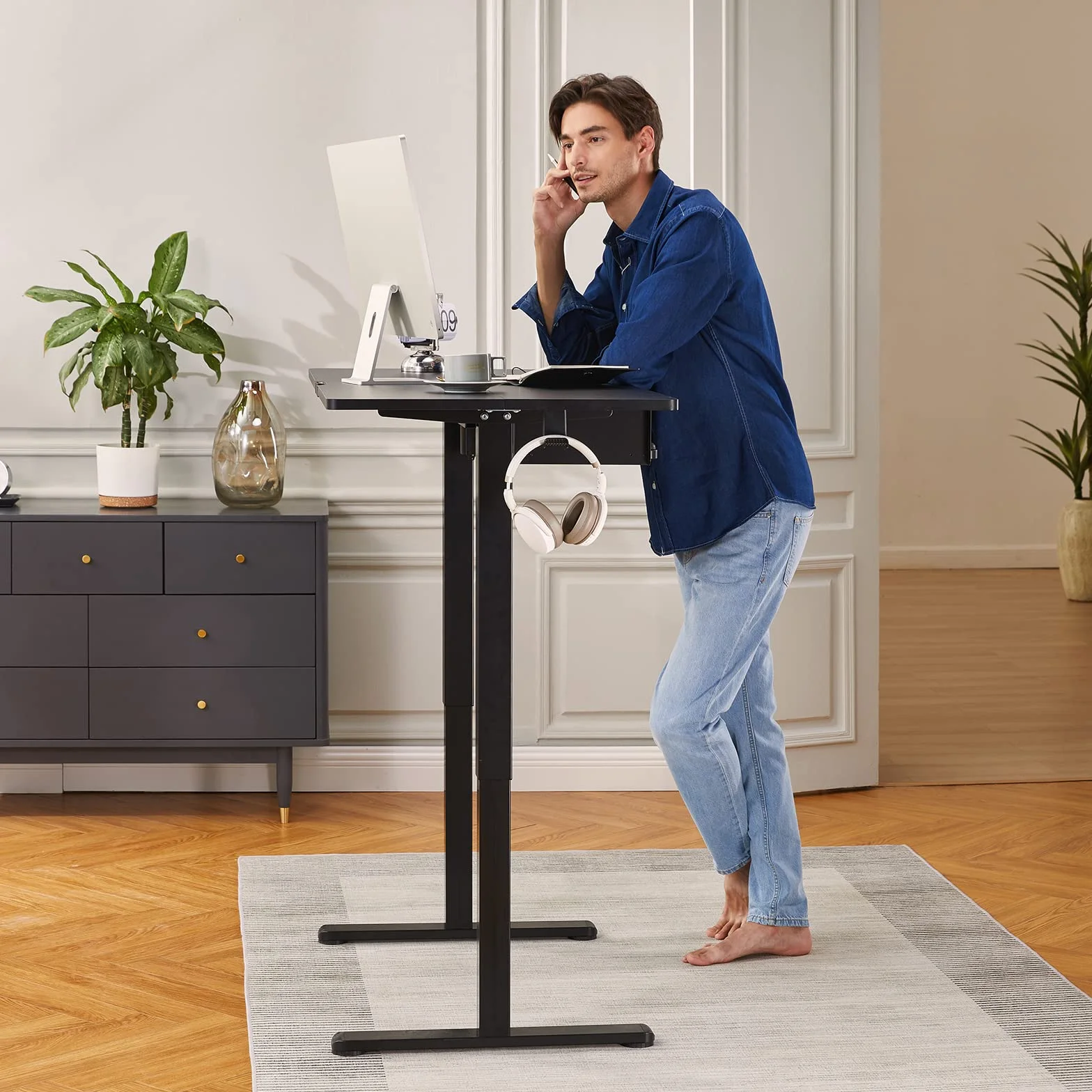 ErGear Bureau Assis Debout Électrique,Cadre Bureau Assis Debout avec 4 mémoires de contrôle jusqu'à 118cm, Cadre Seulement