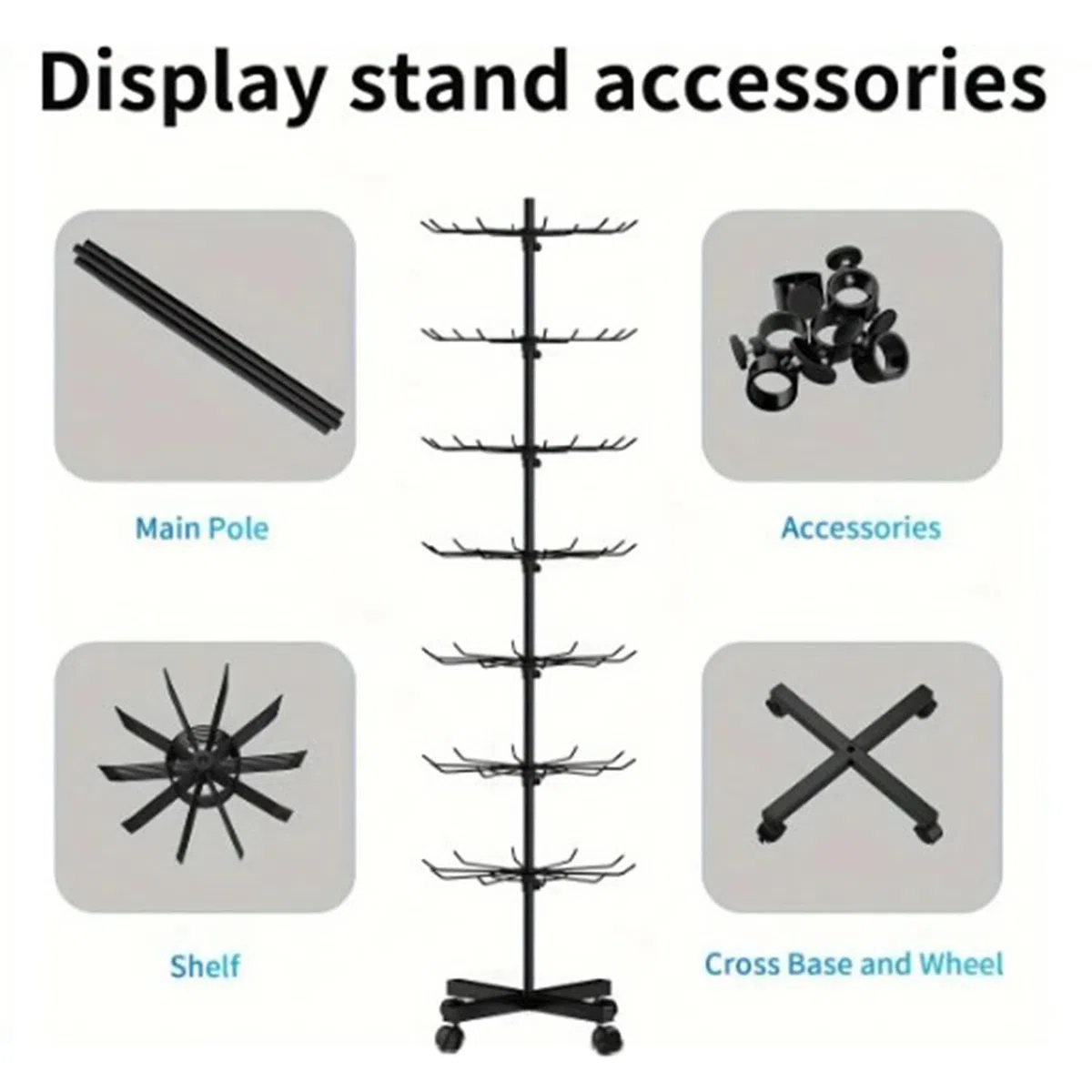 Présentoir Rotatif à 7 Niveaux,Etagère En Métal,Pour Porte-Clés,Bijoux,Événements Et Magasins,Mobile Et Réglable,Étagères Verticales Pour Les Magasins De Détail Et Les Supermarchés,Noir