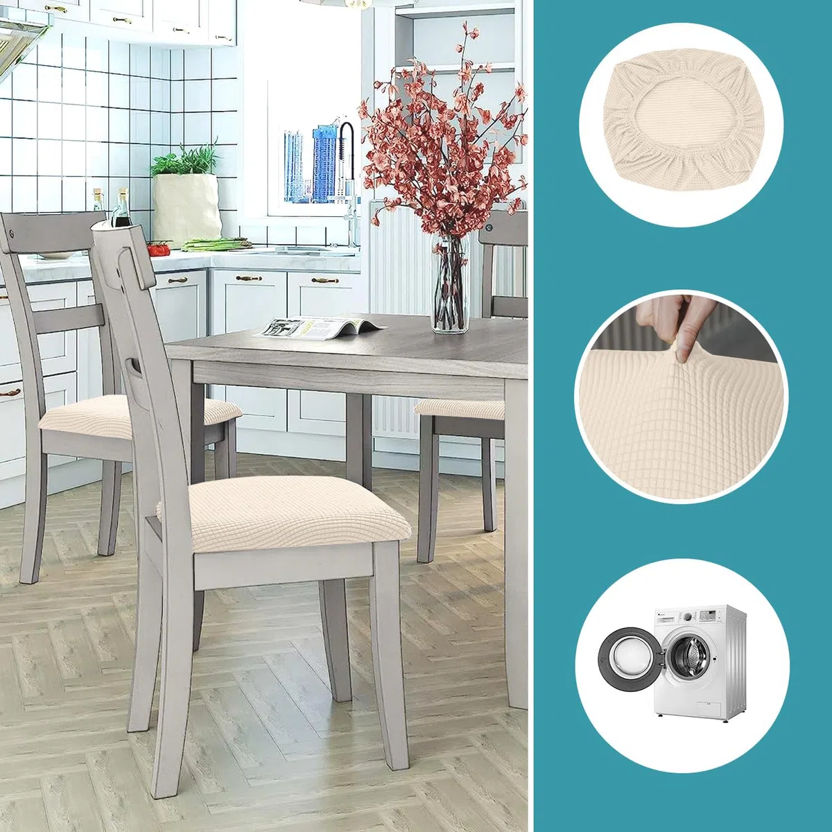 Granbest Élégants housses de chaise de salle à manger imperméables Set de 4, Coussins de chaise de salle à manger haute extensibilité Housses de protection lavables pour banquet, cuisine, fête, hôtel