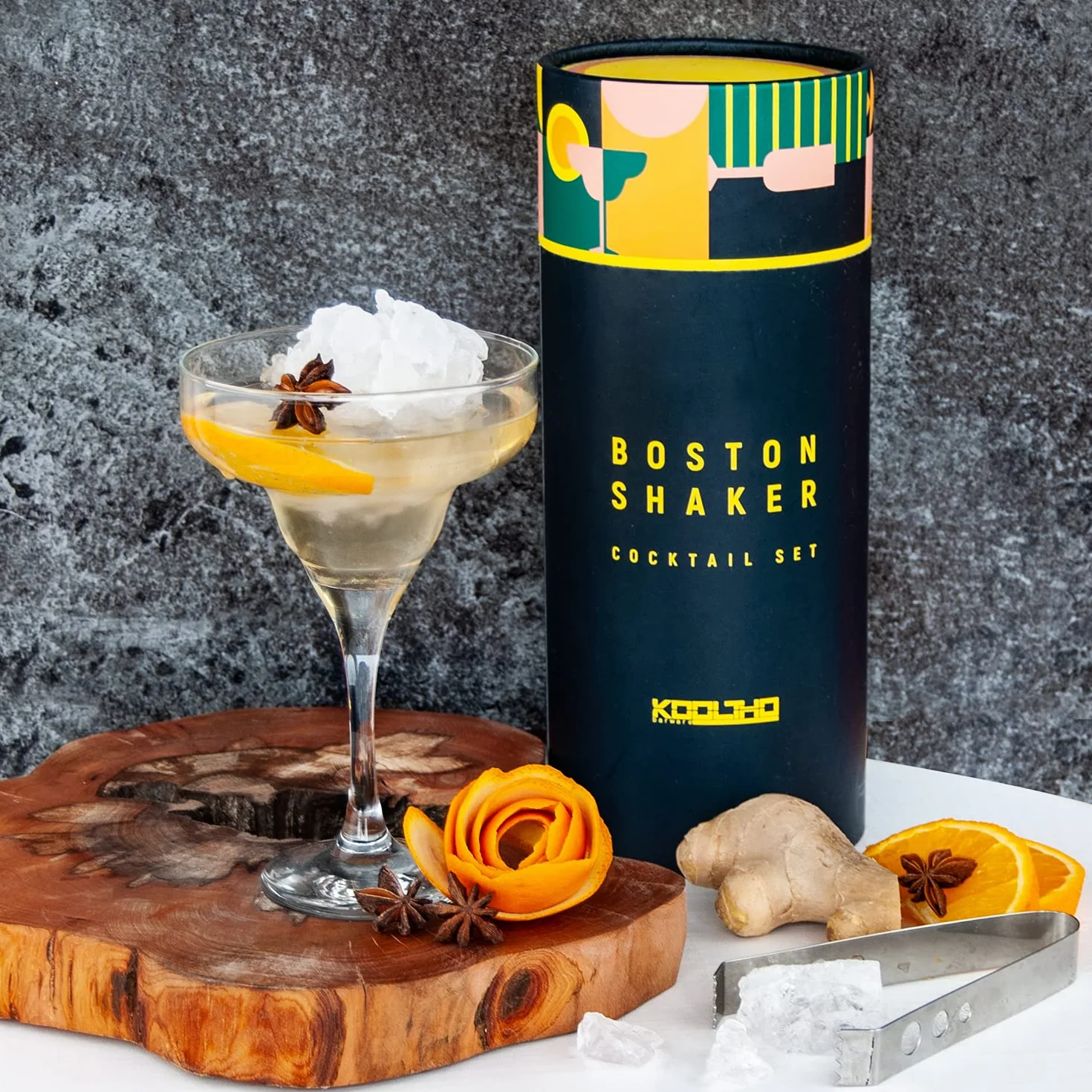 Shaker Boston Professionnel Kit Barman, Coffret Cadeau Original Personnalisable Femme Homme Couple, Set Cocktail Mojito avec Accessoires Bar, Shakers INOX Tin on Tin, Service Cocktails Complet Pro