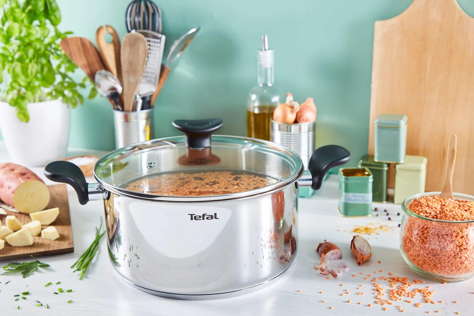 Tefal Faitout 24 cm (5 L) + couvercle verre, Induction, Acier inoxydable haute qualité, Garantie 10 ans, Livre recette, Primary E3084604