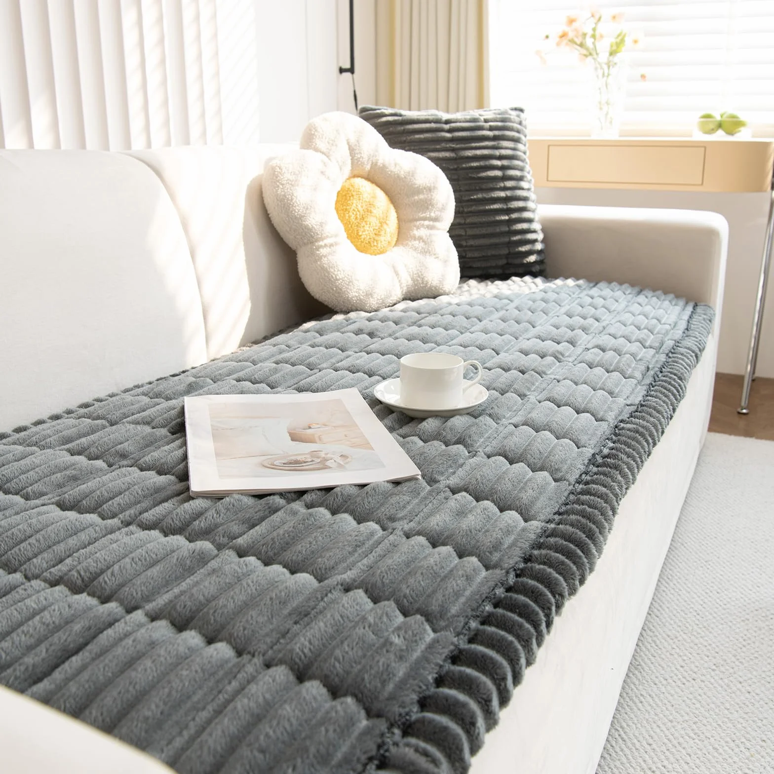 Housse de Canapé Lavable Velours Côtelé Doux Universel Antidérapant 70x210cm