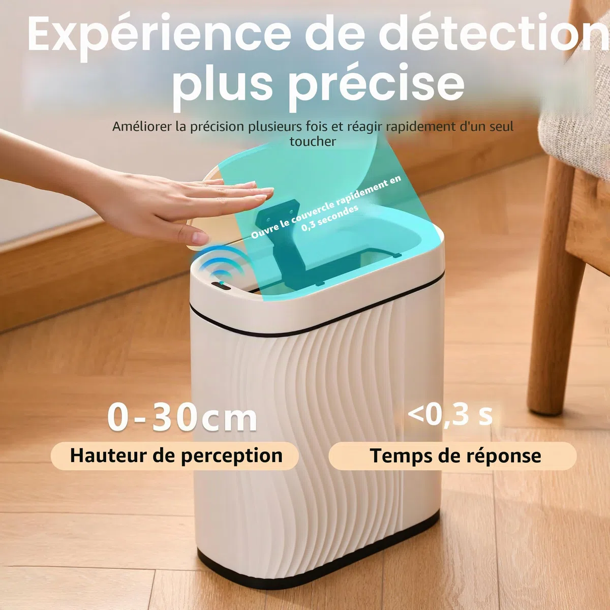 Poubelle Automatique 8L avec Capteur - Poubelle Électrique avec Couvercle pour Cuisine & Salle de Bain - Étanche/Anti-Odeurs pour Bureau, Chambre, WC - Corbeille Blanche Silencieuse