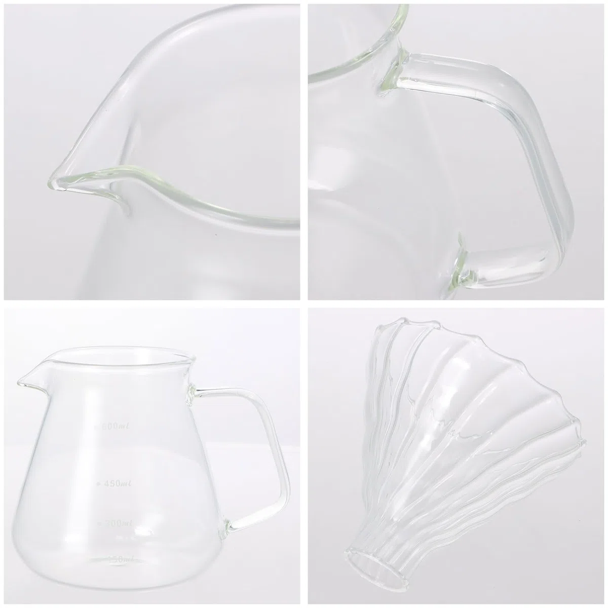 Cafetière Pour-Over en Verre 600ml - Manuelle avec Filtre et Couvercle - Infusée à la Main - Verseuse Transparente