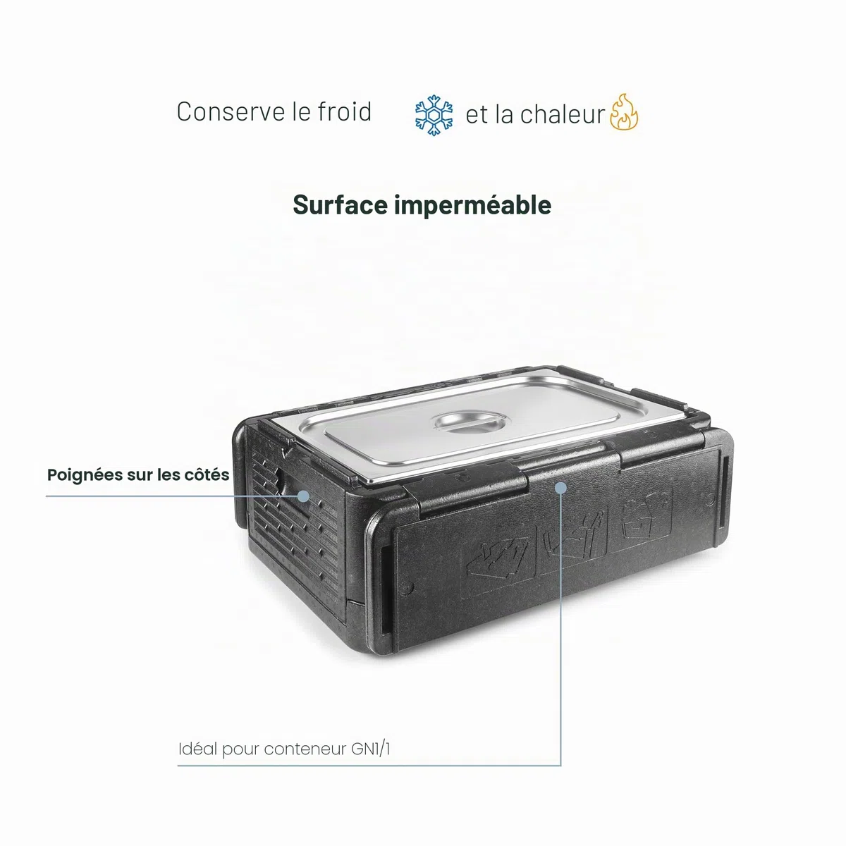 Lacor - 66066 - Boîte de Trempe Isolante, en PPE, GN 1/1, Tranasporta, Isole ou Maintient les Aliments Froids ou Chauds, Légers, Résistants et Isolants, Imperméables, Entièrement Pliables, 38.5L, Noir