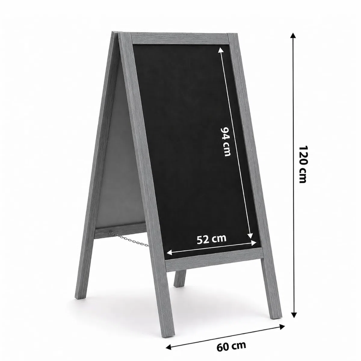 MG Design chevalet ardoise en bois peint en gris 60 x 120 cm – recto verso, pliable et effaçable – panneau publicitaire A-frame pour restaurant, commerce et événements