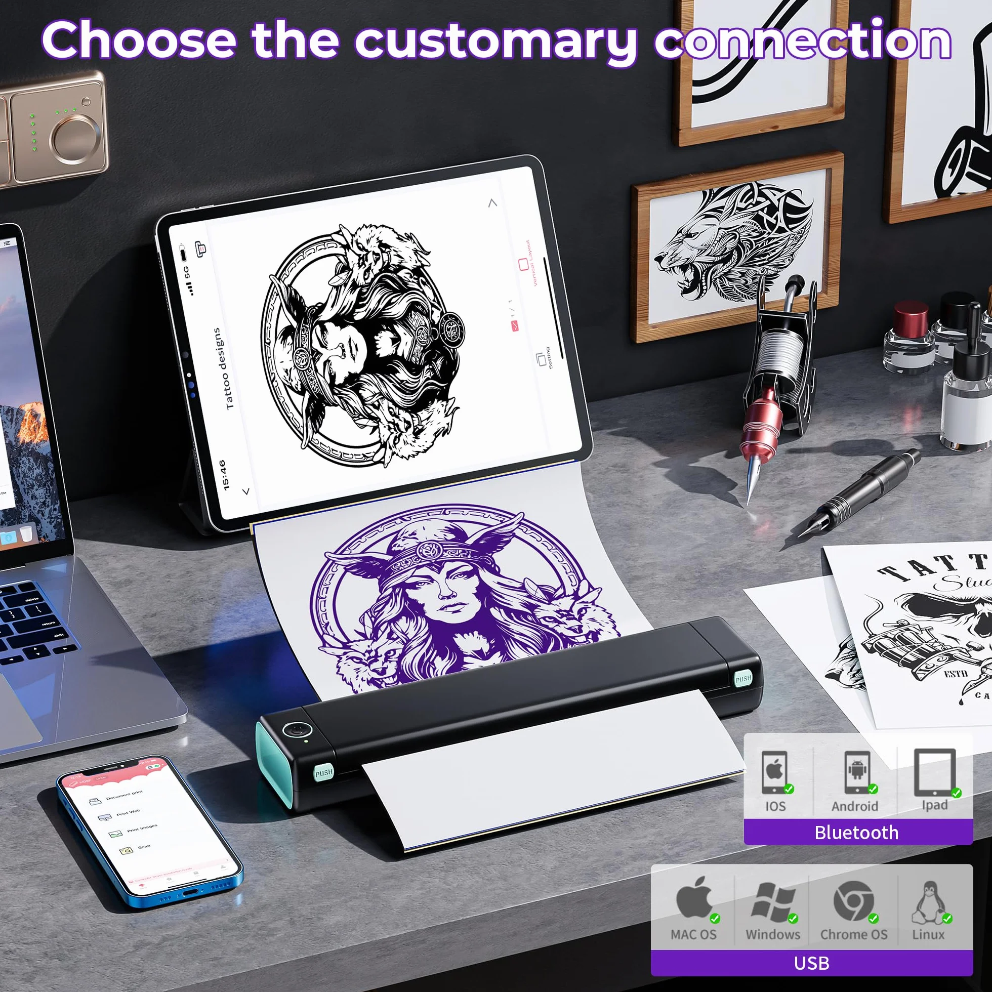 Thermocopieur Tatouage M08F Imprimante Transfert Compatible iPad Phone PC 10 Feuilles A4 Papier