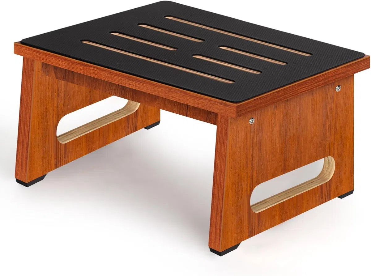 Un marchepied en Bois pour Adultes et Seniors, avec revêtement en Caoutchouc antidérapant, pour l'intérieur et l'extérieur, 450 Ib, Cuisine, Table de Chevet et Plus Encore (Noyer, 22cm)