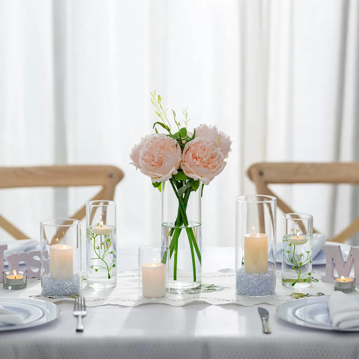 Glasseam Porte - Bougie en Verre pour Bougie Colonne Hurricane Porte - Bougie 6 pour Bougie Flottante Oath Tea Light Grand Porte - Bougie pour Décoration De Table Vase Cylindrique pour Pampas