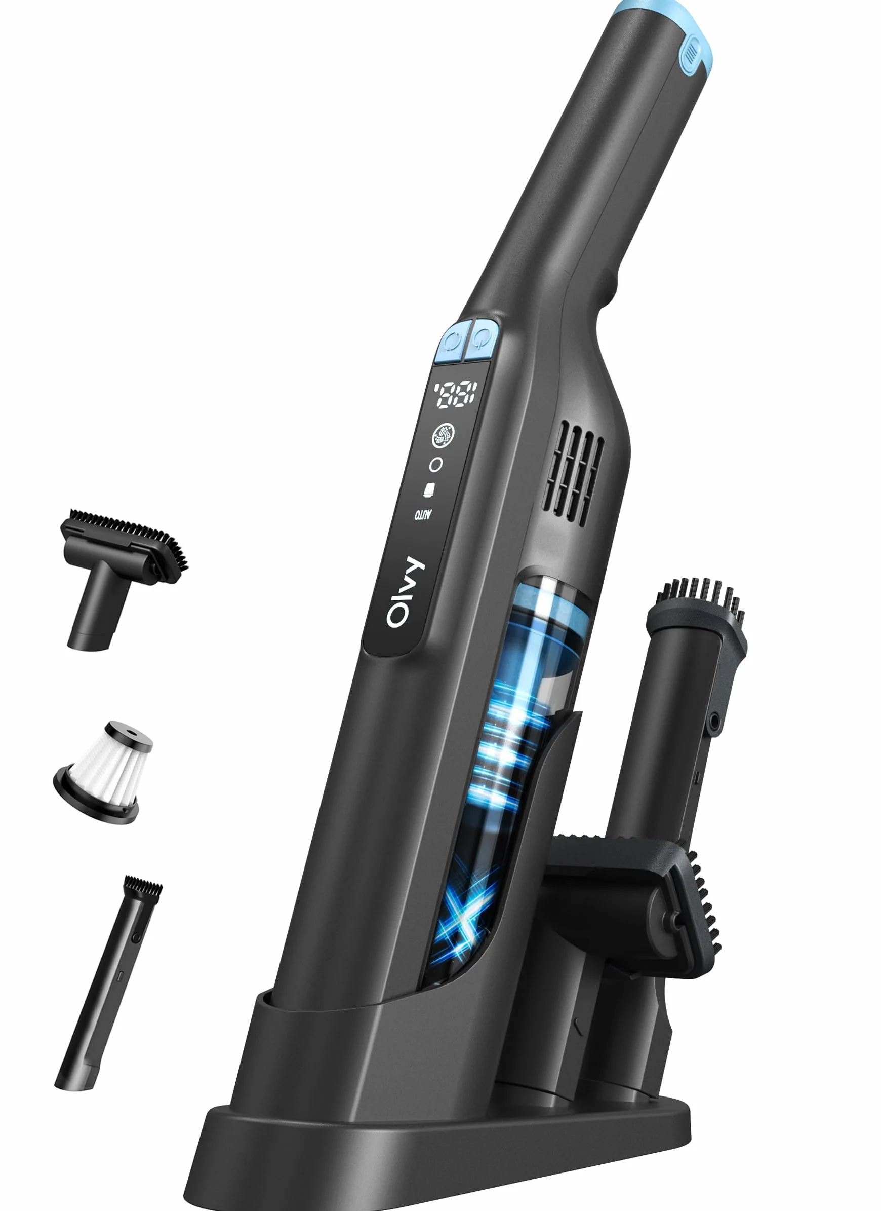 Olvy HC32 Pro Aspirateur à Main sans Fil – 22 kPa Puissance d’Aspiration, Moteur 250 W, 3 Vitesses, Jusqu’à 35 Min d’Autonomie, Écran LCD, Filtre HEPA, Aspirateur Voiture Portable avec Accessoires