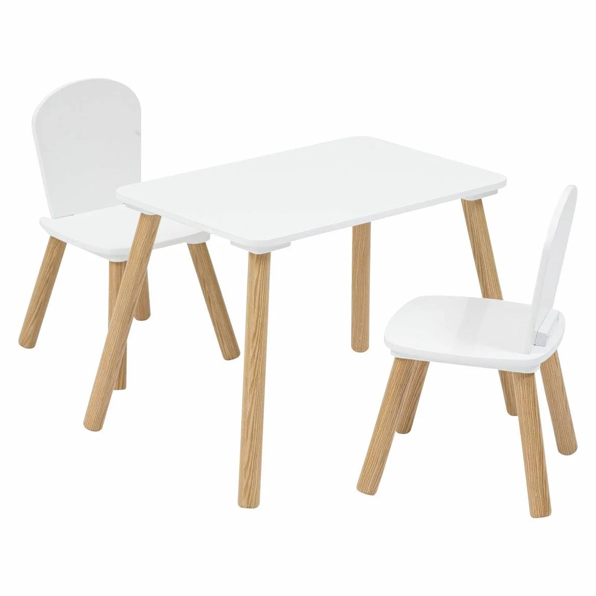 Atmosphera - Ensemble de Table et Chaises Enfant Alex - 3 Pièces (1 Table + 2 Chaises) - Plateau Résistant à l'eau - Mobilier de Chambre, Salle de Jeux - Fille et Garçon - Bois, Bords Arrondis, Blanc