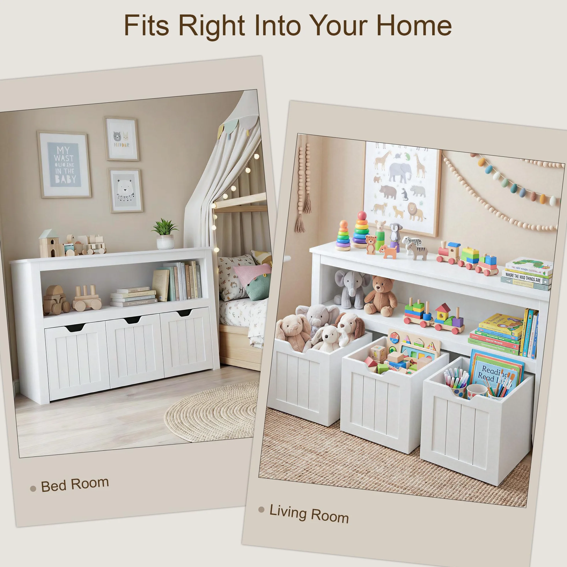 Leeshyah Meuble de rangement pour jouets pour enfants, bibliothèque et organisateur de jouets avec 3 boîtes de rangement à roulettes, unité de rangement pour chambre d'enfant, salle de jeux, chambre à