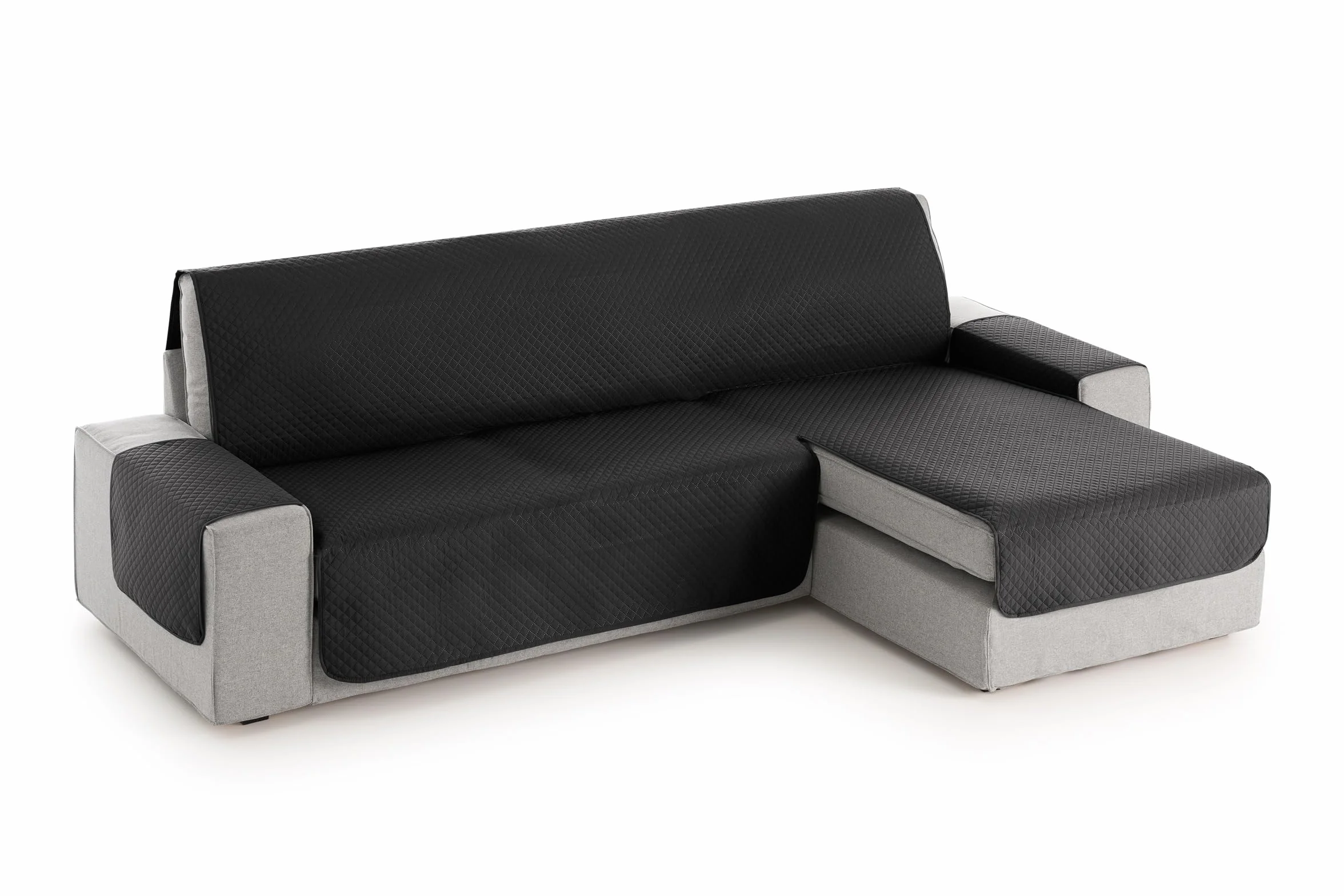 TEXTIL-HOME Housse de Canapé d'Angle Droit Adele 200 cm – Housse Protège-Canapé Réversible Matelassé Noir Anti-Taches Lavable