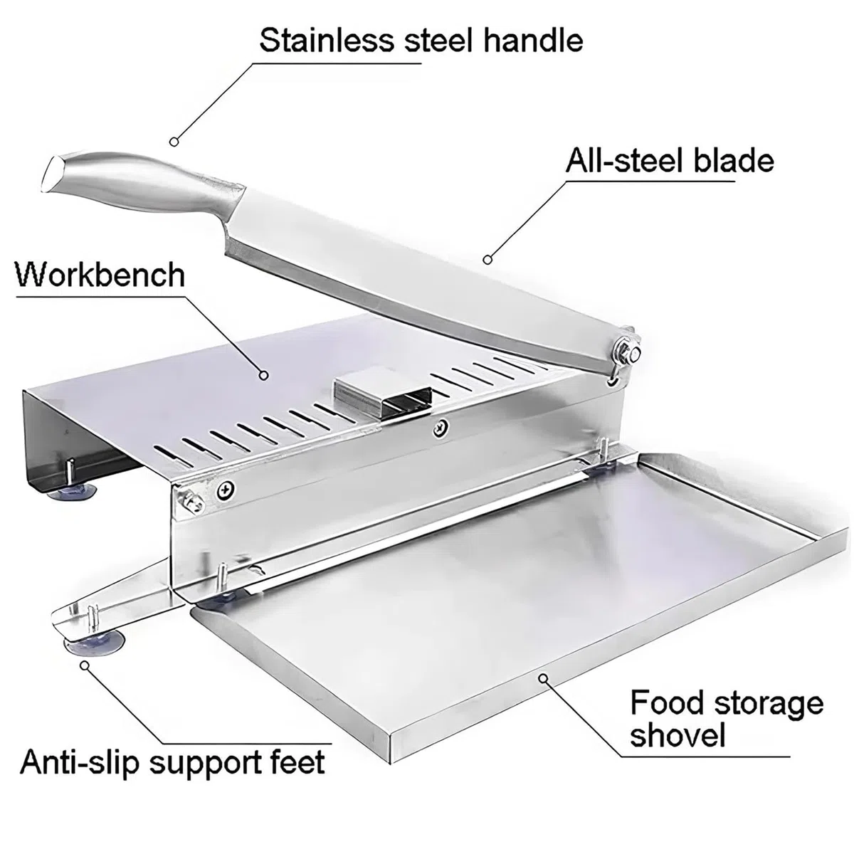 Machine Manuelle de scie à os de Viande, Hachoir à Viande de côtes en Acier Inoxydable avec déflecteur et Tapis antidérapant, Machine de Guillotine de Viande de coupeur de Viande Commerciale 375mm