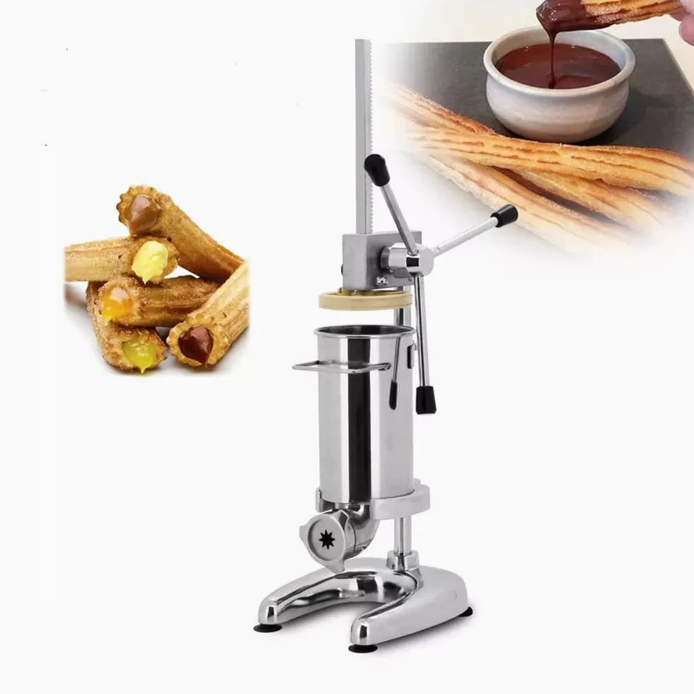 Machine à Churros Manuelle, 2L/3L Machine à Churros Manuelle pour Donuts, 5 Types de moules, Machine à churrera espagnole Verticale en Acier Inoxydable, Petite Machine à bâtonnets de pâte