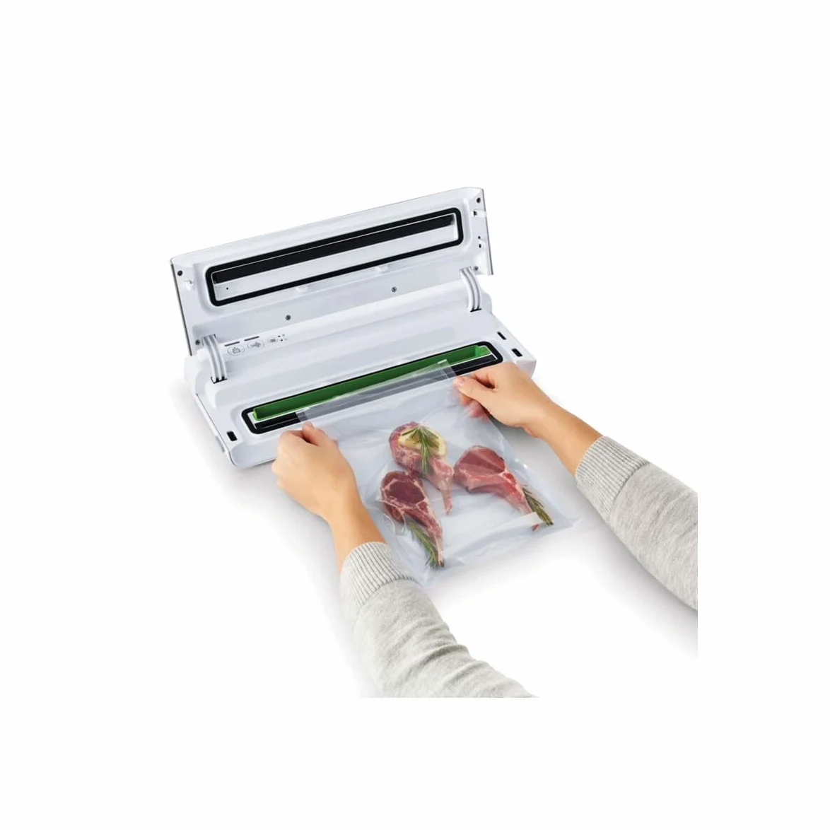 FoodSaver Machine Sous Vide Alimentaire Compacte avec Accessoire Portatif | 1 Rouleau et 4 Sacs Sous Vide Inclus | argent avec finition blanche [VS0100X]