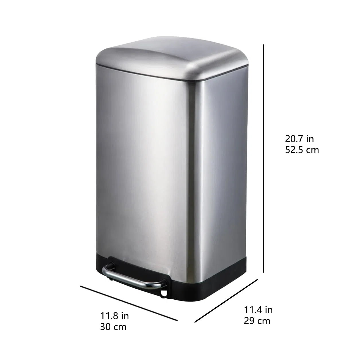 Amazon Basics Petite poubelle rectangulaire résistante aux taches avec pédale, fermeture en douceur, pour salle de bain, chambre à coucher, salon ou bureau, 20 l, nickel