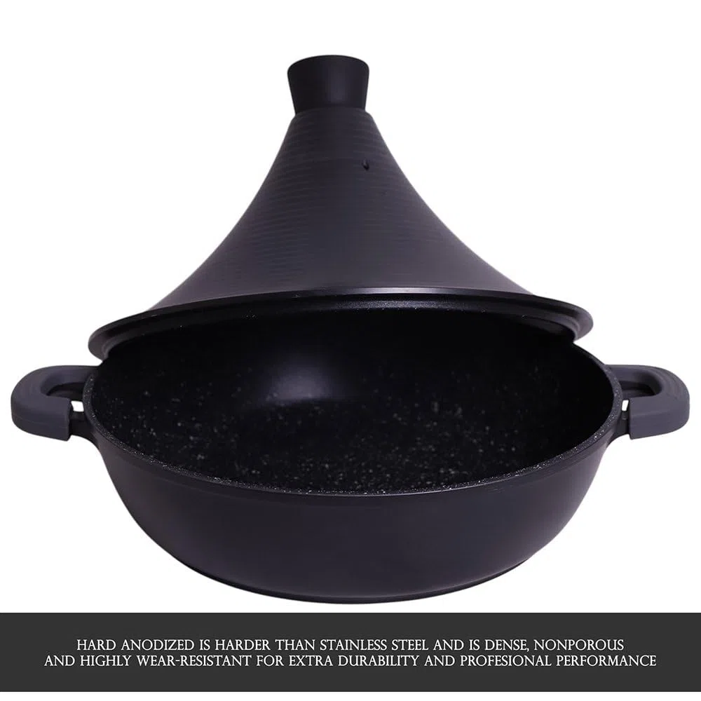 Tajine Tous Feux dont Induction - Plat Tajine Marocain 28cm Marmite tajine avec Couvercle en Aluminium antiadhésif - Noir