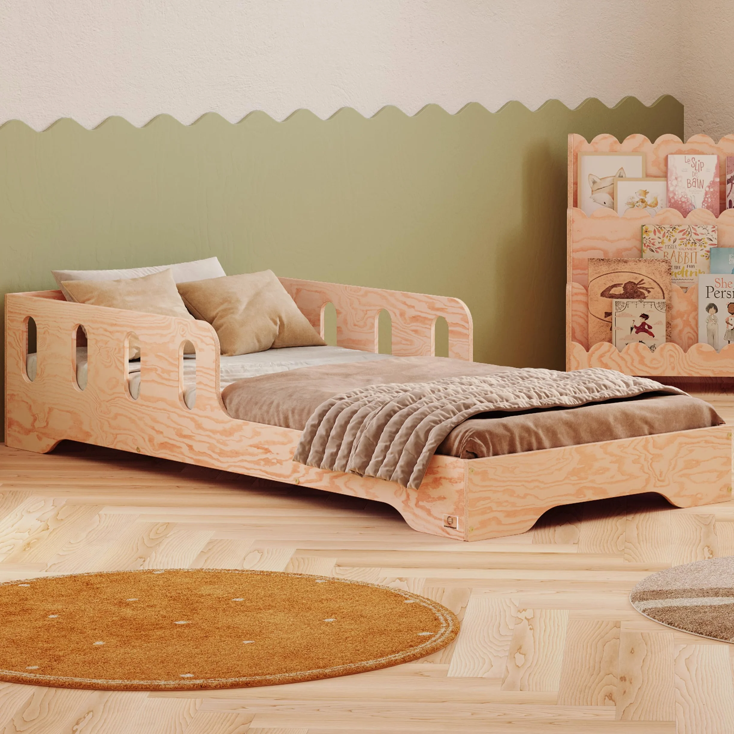 smartwood Lit Enfant 70x140 cm Lit Montessori au Sol - Bois Certifié FSC avec Barrière et Sommier à Lattes Jusqu’à 230 kg - Montage Facile - pour Garçon et Fille - Tila 6