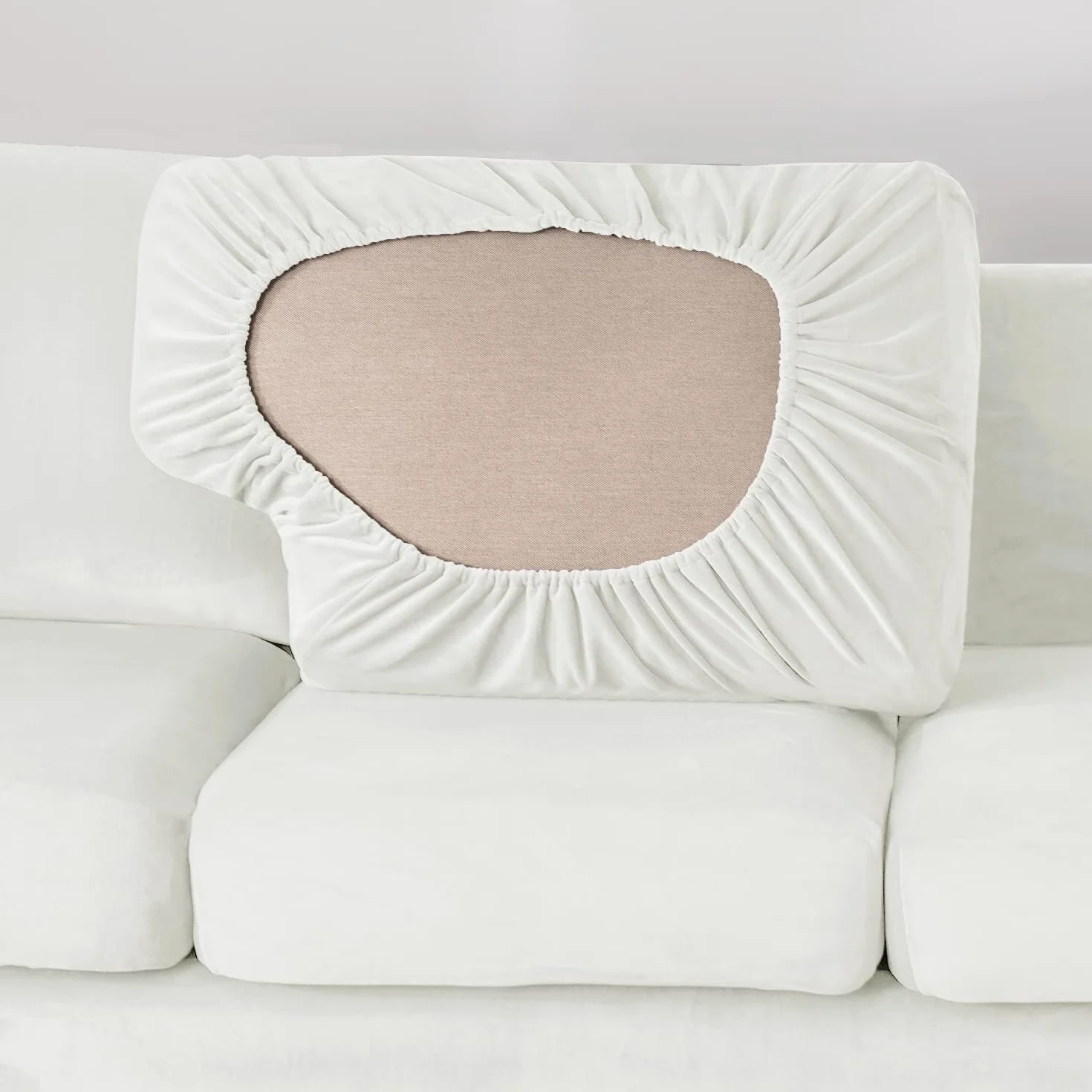 Housse de canapé 2 places extensible 5 pièces avec coussins séparés housses dossier, remplacement salon Bianco