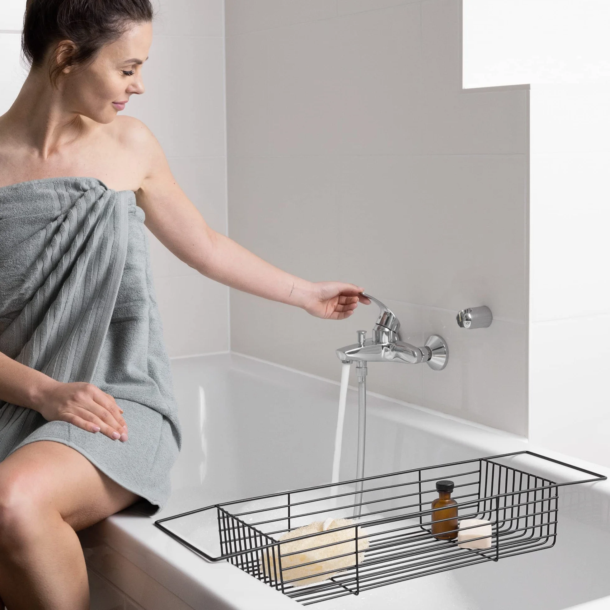 Navaris Plateau de Bain métal 70 x 20 x 10 cm Rangement Gel Douche Shampoing
