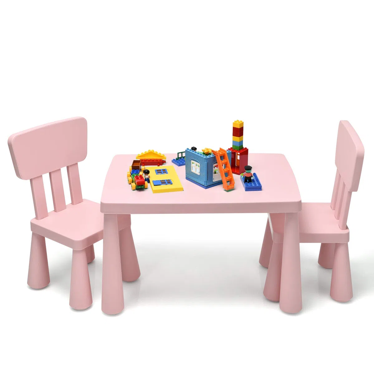 GOPLUS Table Enfant avec 2 Chaises, Petite Table d'Activité Enfant en Plastique pour Manger, Étudier, Jouer, pour Filles Garçon 1-7 Ans, Charge 50KG (Rose)