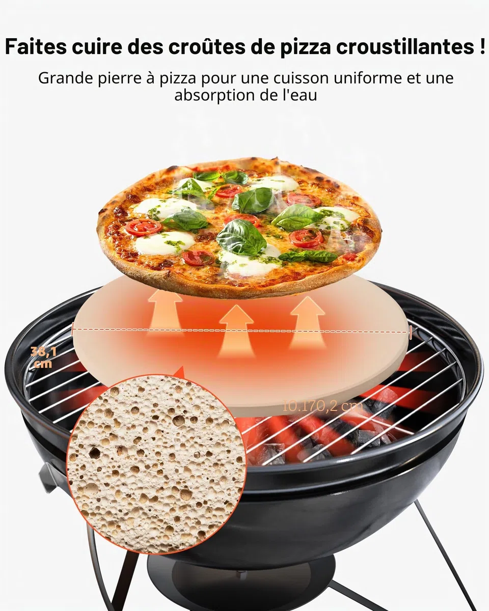 VEVOR Pierre à pizza ronde en cordiérite 38,1 cm, pierre de cuisson extra large avec pelle en aluminium et grattoir PP, résistante à la chaleur, épaisseur 1,7 cm, pour four, cuisson du pain, barbecue