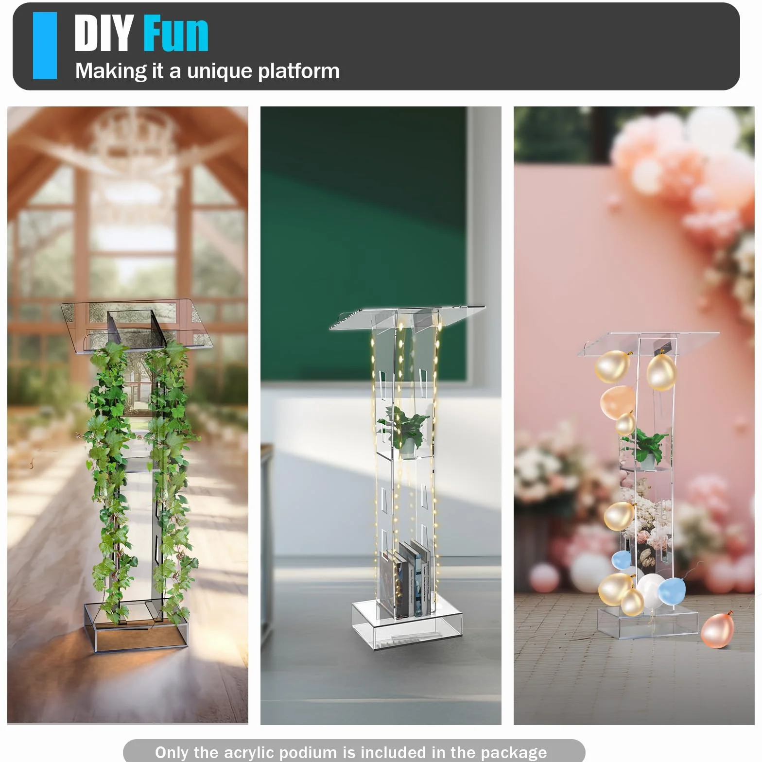 Pupitre de conférencier en acrylique transparent LED avec plateforme de lecture verticale - Podium pour discours