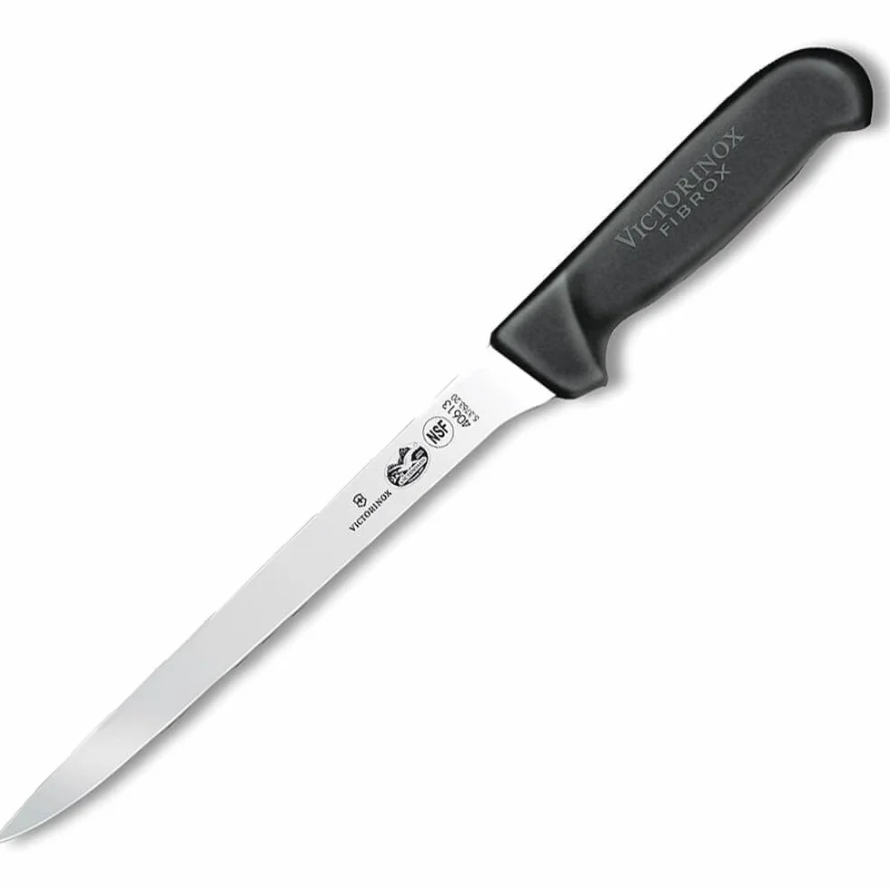 Victorinox Fibrox Couteau de Cuisine, Couteau à Filet er Flexible, Lame de 20 cm, Acier Inoxydable, Inoxydable, Noir, Standard
