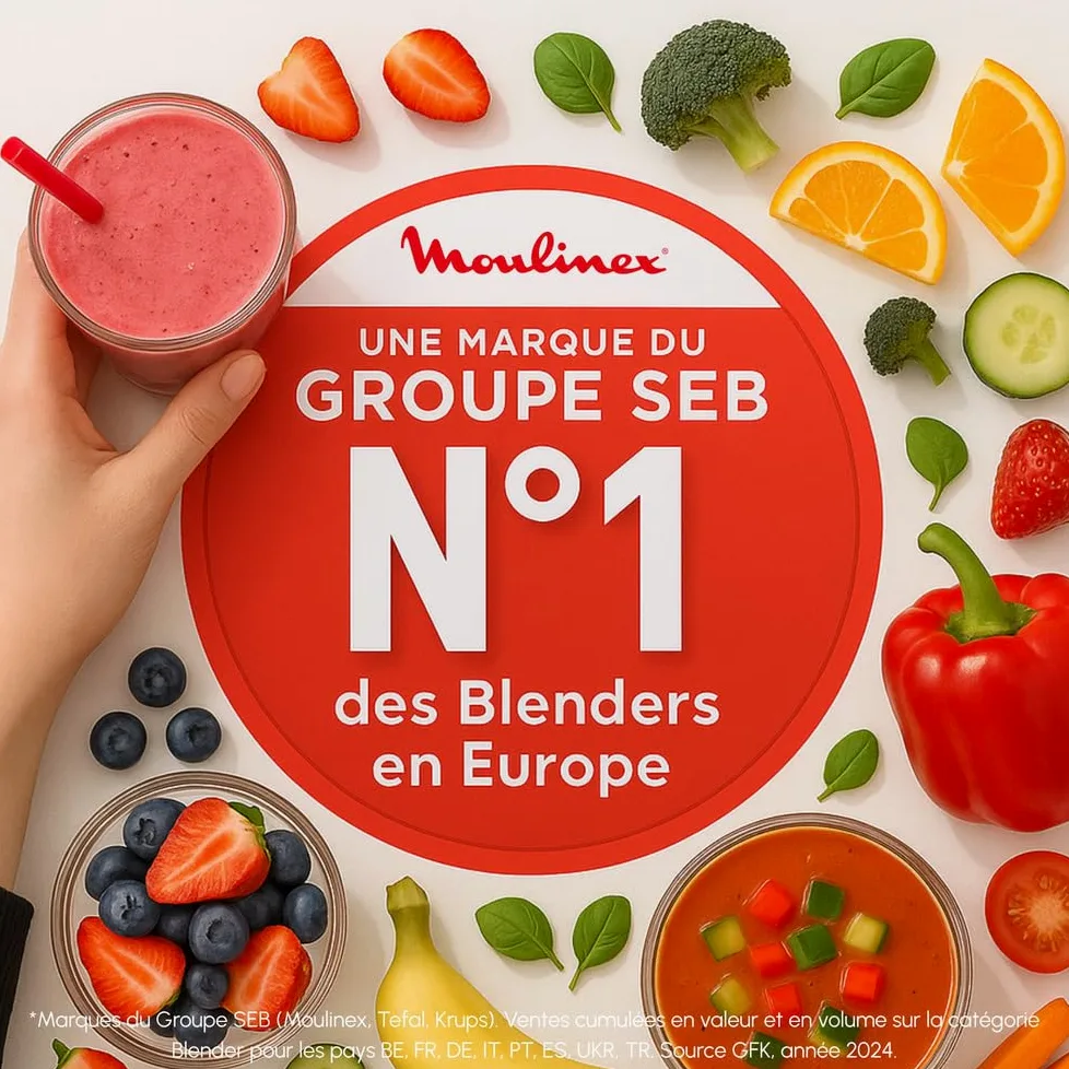 Moulinex Blender électrique, 1200 W, Bol verre capacité utile 1,5 L, Mixeur Smoothie, Technologie de lames Powelix, Haute qualité, Nettoyage facile, PerfectMix Noir/Or LM871A10