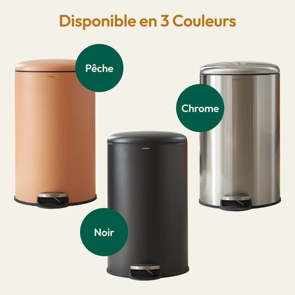 Poubelle Cuisine 30 L Acier Inox Anti-Traces avec Pédale Ronde Terracotta