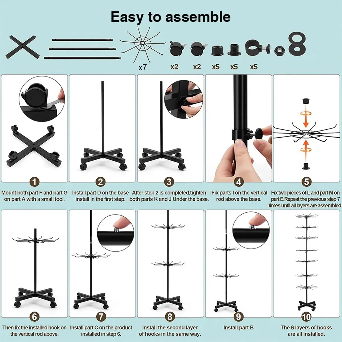 Présentoir Rotatif à 7 Niveaux,Etagère En Métal,Pour Porte-Clés,Bijoux,Événements Et Magasins,Mobile Et Réglable,Étagères Verticales Pour Les Magasins De Détail Et Les Supermarchés,Noir