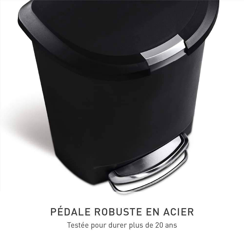 simplehuman CW1355 poubelle demi-lune à pédale, poubelle de cuisine, plastique noir, 50 litres