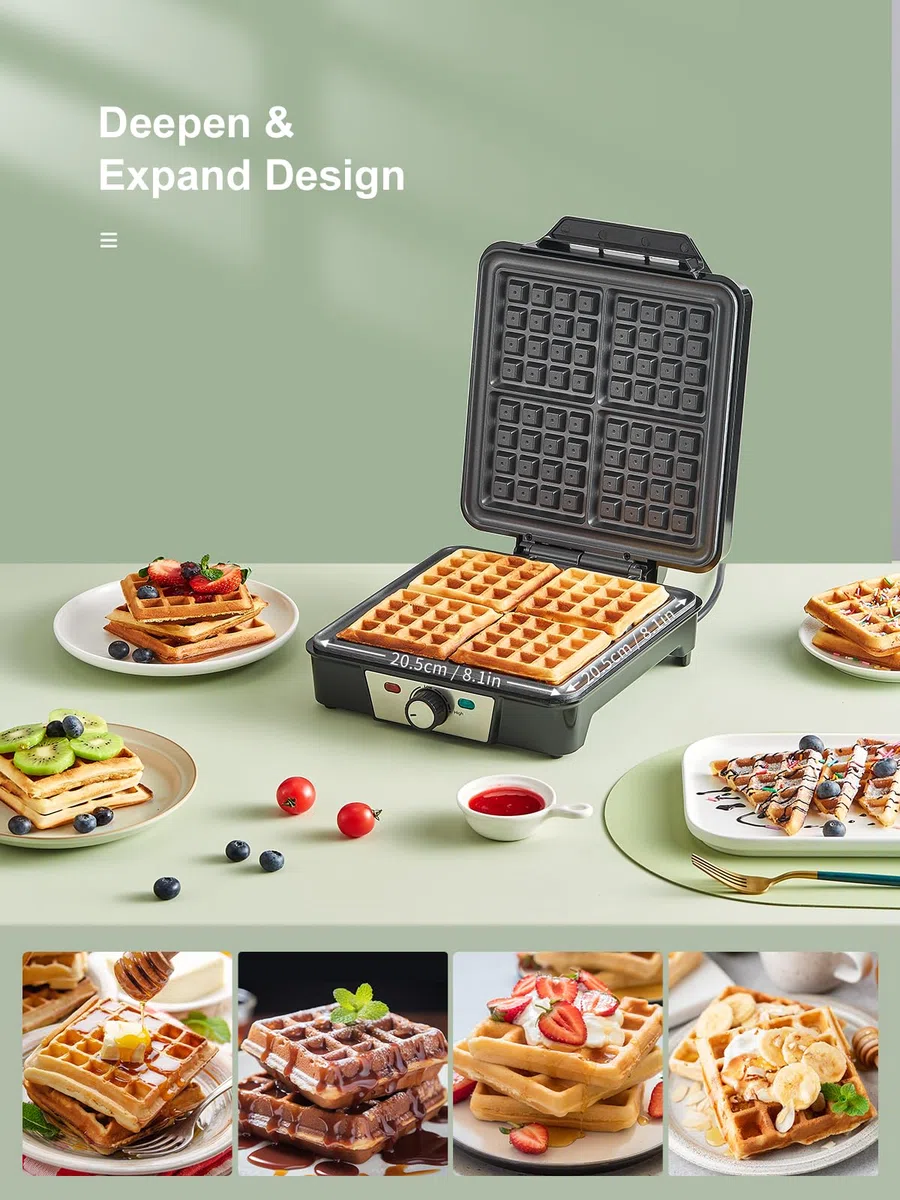 Gaufrier Belge 1200W, Contrôle de Température à 5 Vitesses, Appareil a Gauffre Electrique, Poignée Thermo-isolante, Lumière de Cuisson, Machine à Gaufres Professionnel