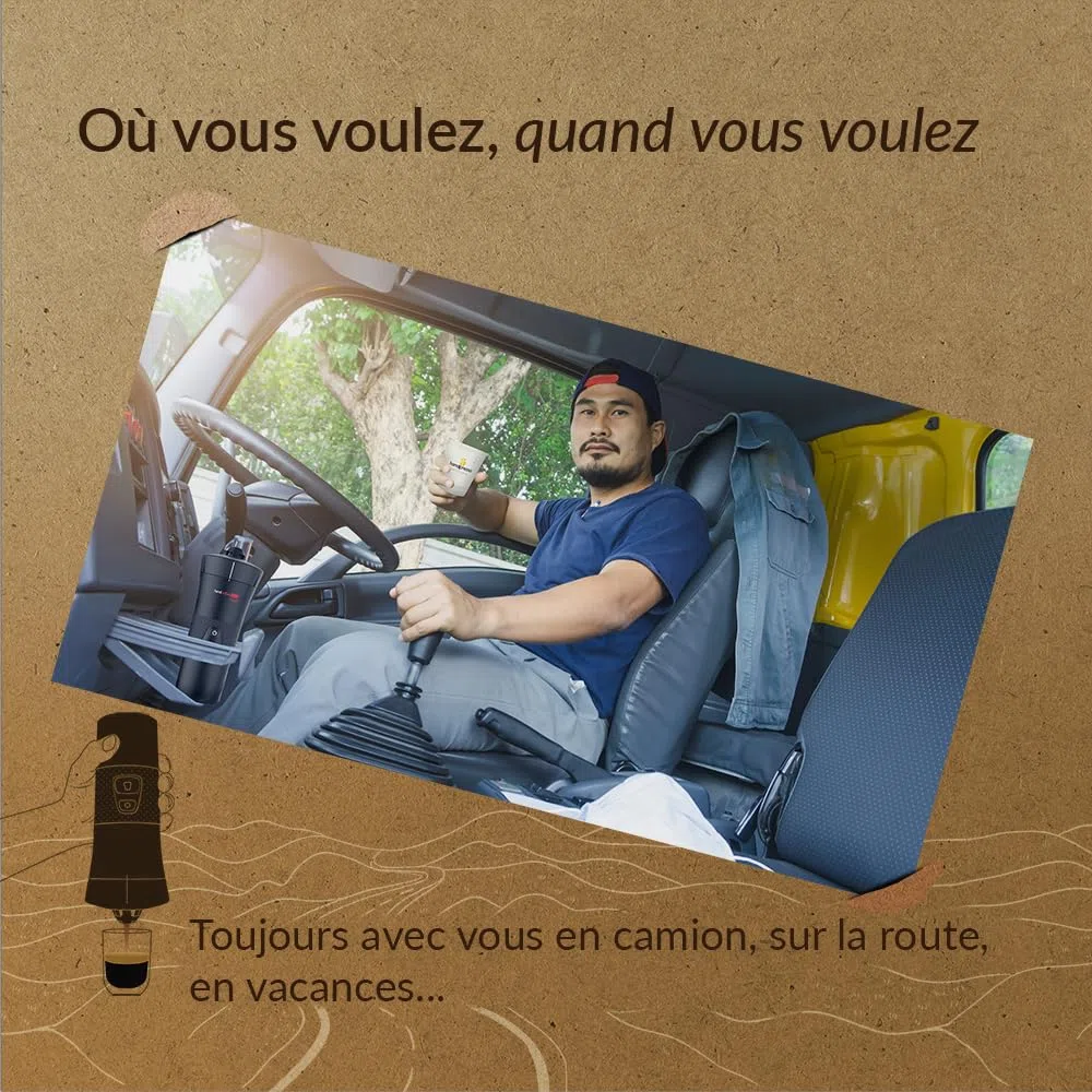 Handpresso - handcoffee truck - machine à café camion 21010 | pour dosette Senseo | cafetière allume-cigare - cafetiere 24v camion| cafetière de voyage | café court et long - 110 ml max